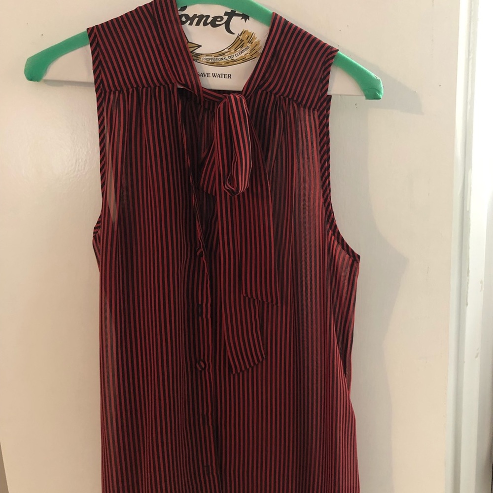 Sheer black and red striped blouse